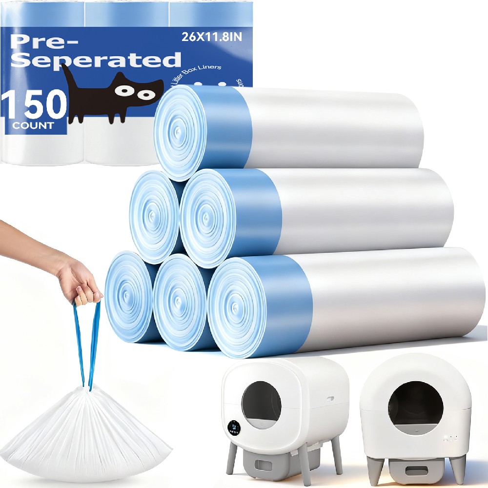 150 Count Cat Litter Box Bags for Automatic Cat Litter Box with Drawstring | Compatible with Cmg Fmo Fstg Litter box, Pre-Seperated Thick Self-Cleaning Cat Litter Box Replacement Heavy Duty-26